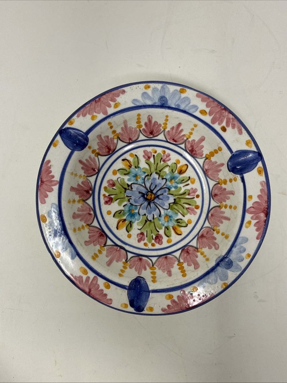 Vintage TALAVERA  ASHTRAY Mexican Ceramic Pottery Colorful Floral Hand Painted.